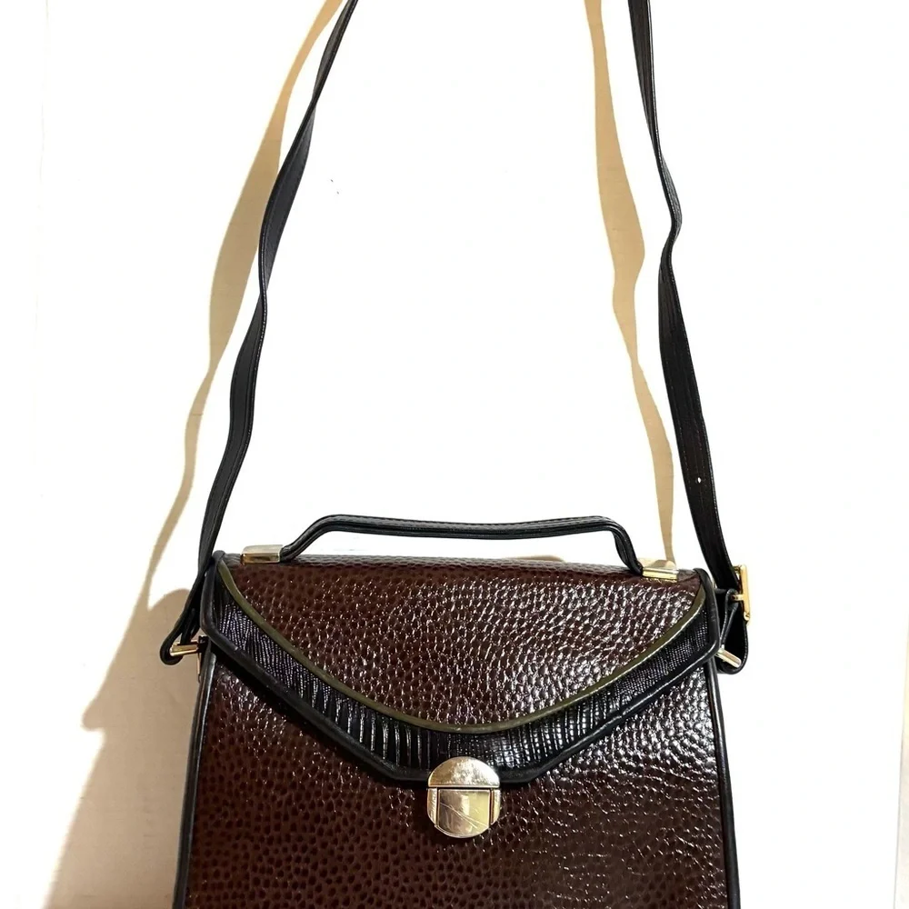 Vintage Elegant Brown black Leather Handbag